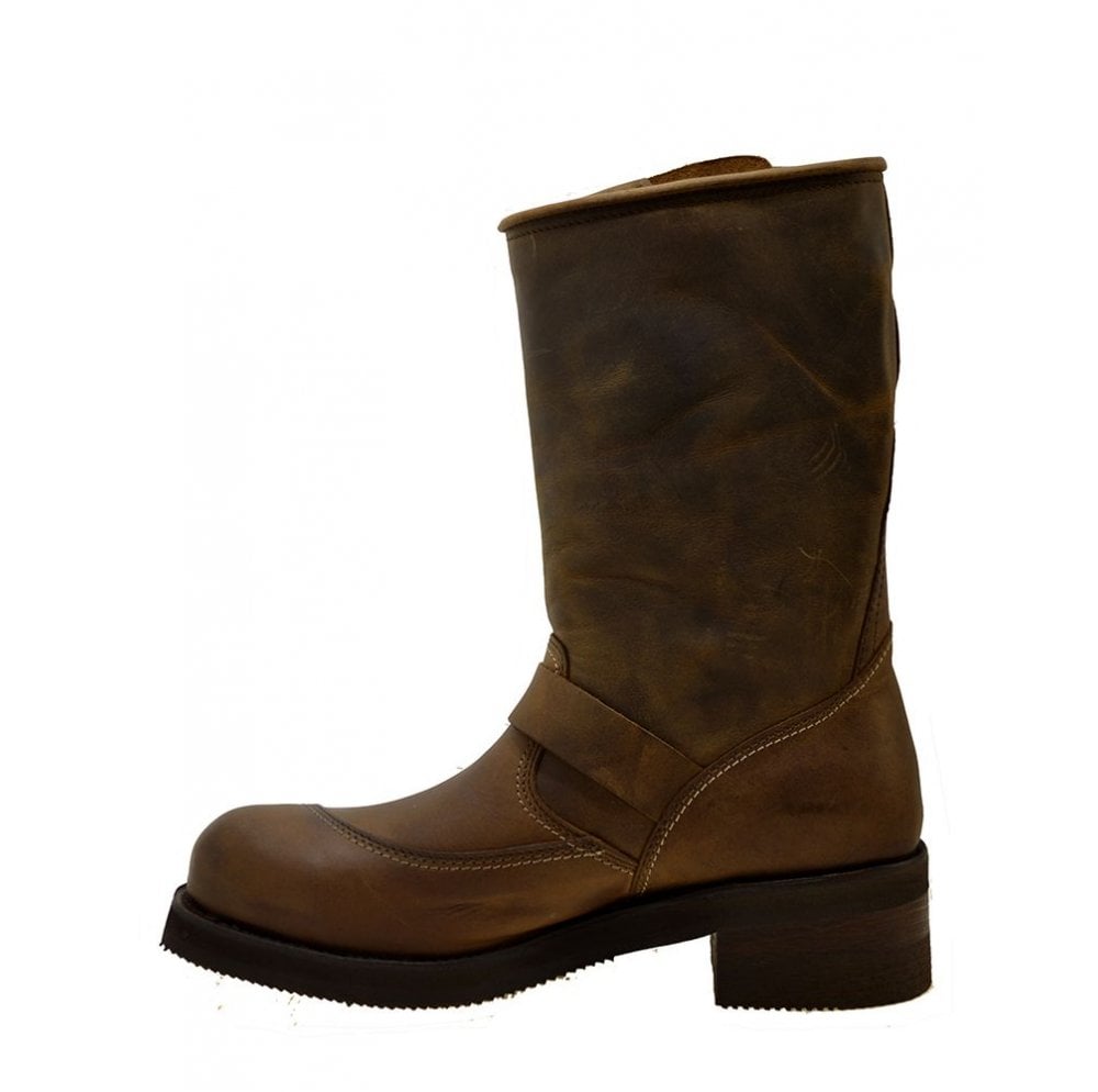 Sendra 3565 Brown Leather Steel Toe Cap Mid Calf Biker Boots