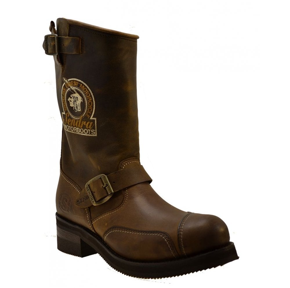 Sendra 3565 Brown Leather Steel Toe Cap Mid Calf Biker Boots