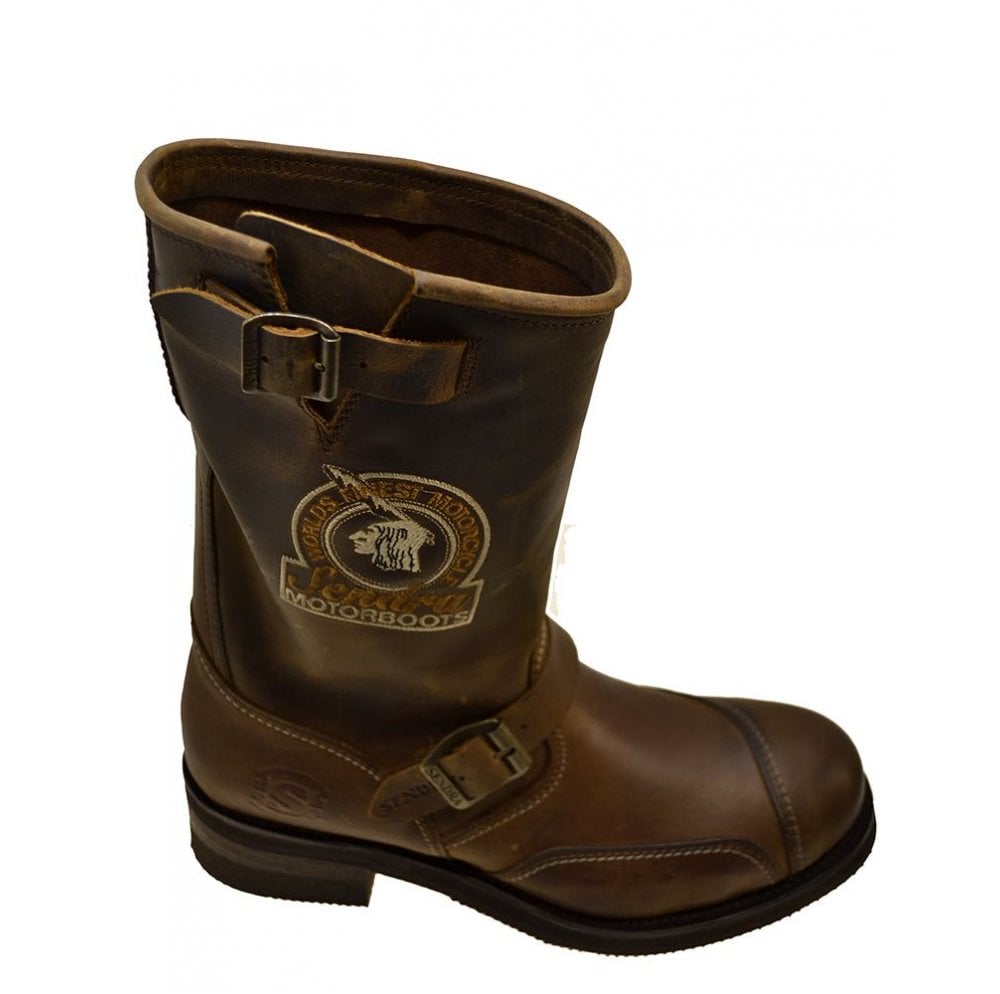 Sendra 3565 Brown Leather Steel Toe Cap Mid Calf Biker Boots