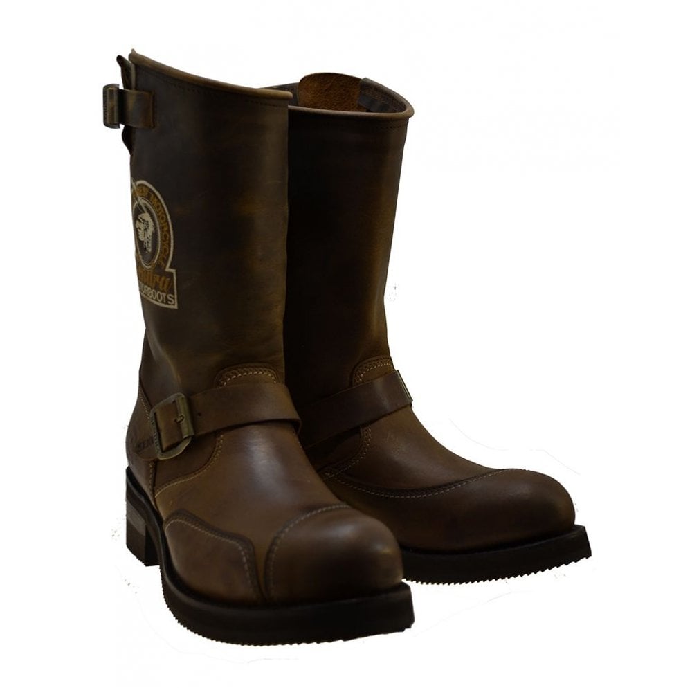 Sendra 3565 Brown Leather Steel Toe Cap Mid Calf Biker Boots