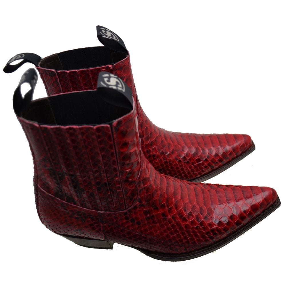 Men's Cowboy Boots Sendra 4375P Red Python Skin Cuban Heel