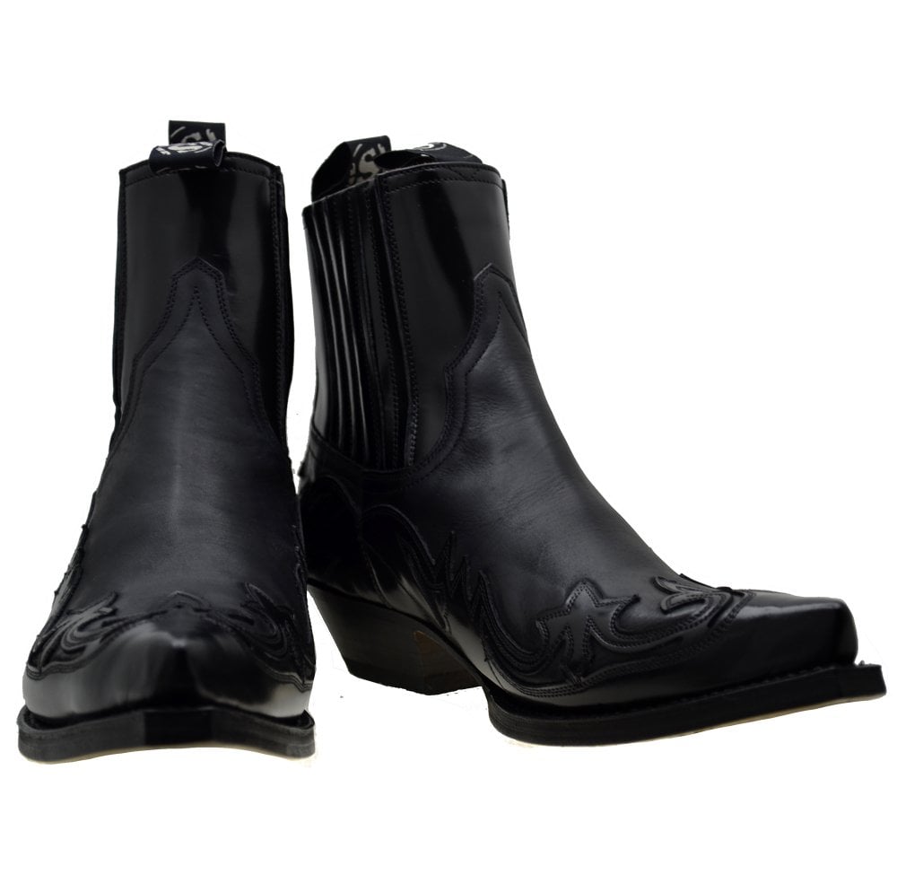 Sendra 4660 Black Leather Ankle Cowboy Boots