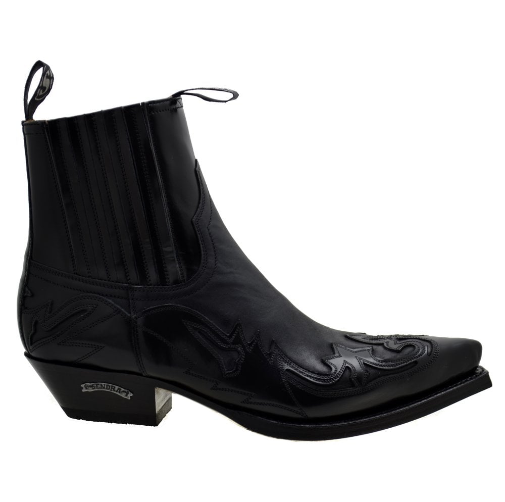 Sendra 4660 Black Leather Ankle Cowboy Boots