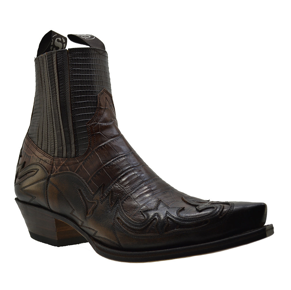 Men's Cowboy Boots Sendra 4660CR Brown Print Crocodile Leather Cuban Heel