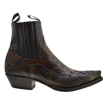 Men's Cowboy Boots Sendra 4660CR Brown Print Crocodile Leather Cuban Heel