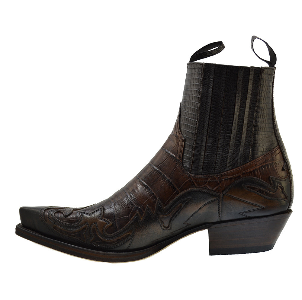 Men's Cowboy Boots Sendra 4660CR Brown Print Crocodile Leather Cuban Heel
