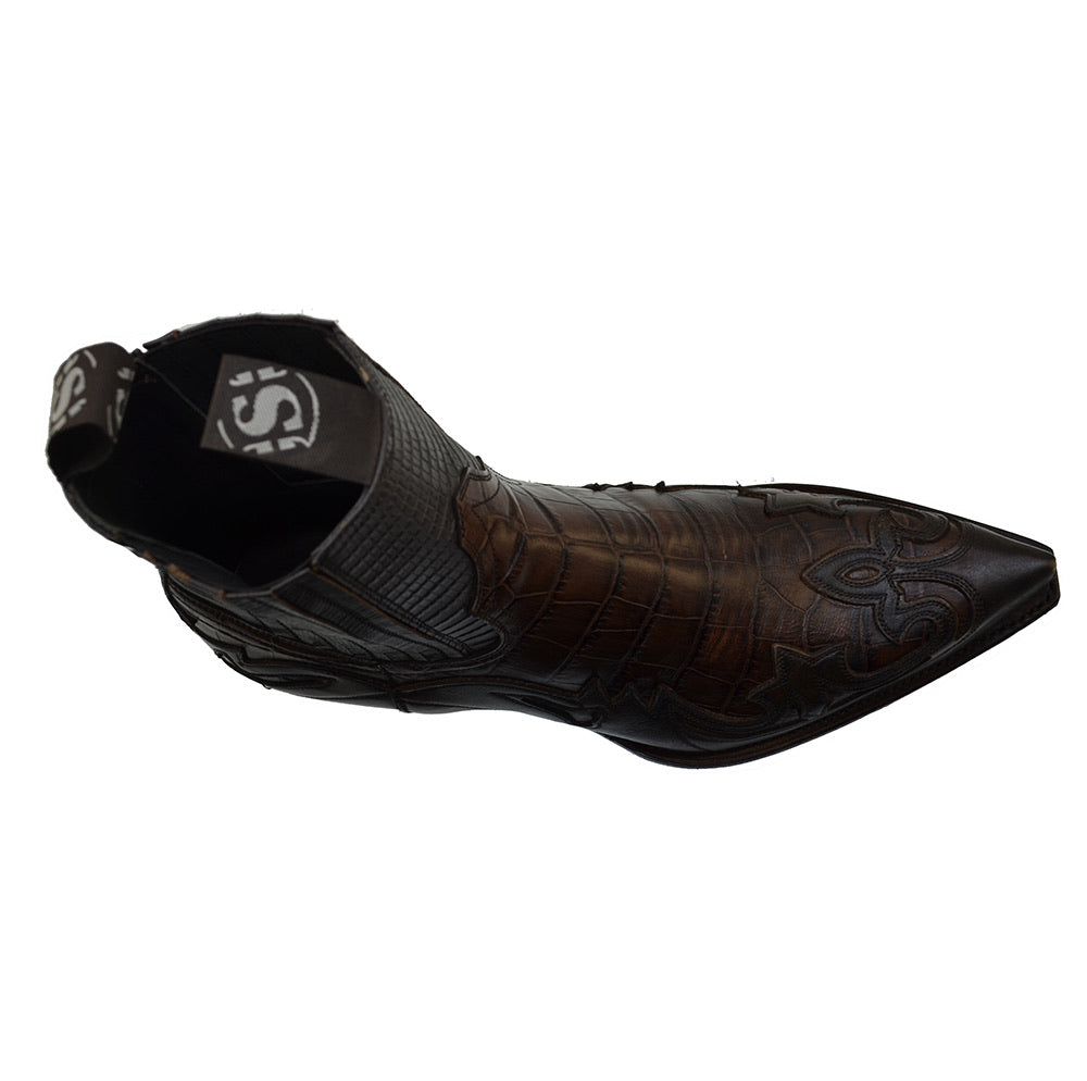 Men's Cowboy Boots Sendra 4660CR Brown Print Crocodile Leather Cuban Heel