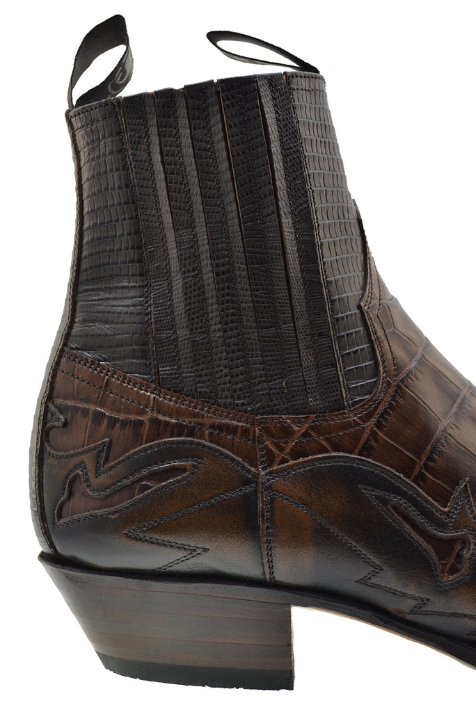 Men's Cowboy Boots Sendra 4660CR Brown Print Crocodile Leather Cuban Heel