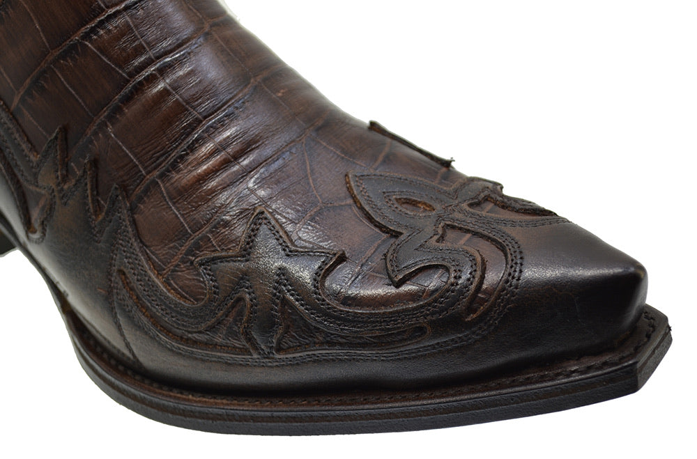 Men's Cowboy Boots Sendra 4660CR Brown Print Crocodile Leather Cuban Heel