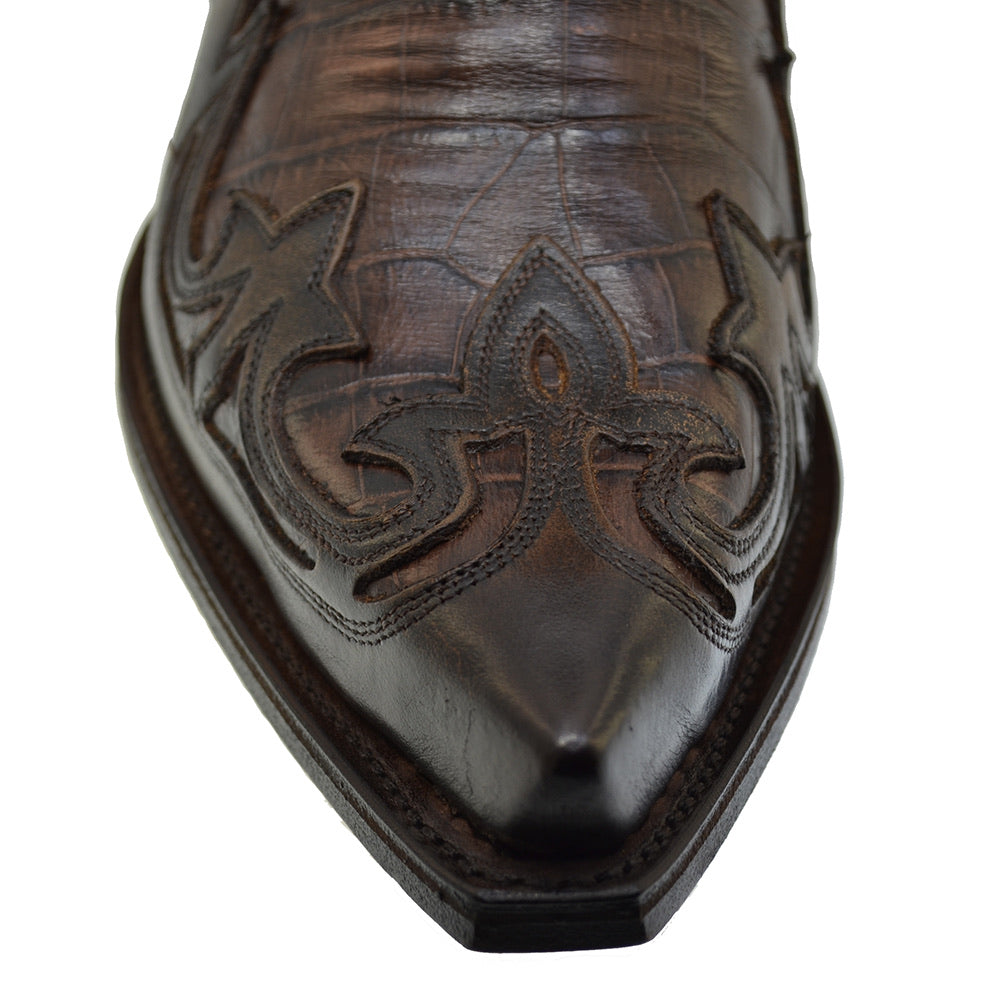 Men's Cowboy Boots Sendra 4660CR Brown Print Crocodile Leather Cuban Heel