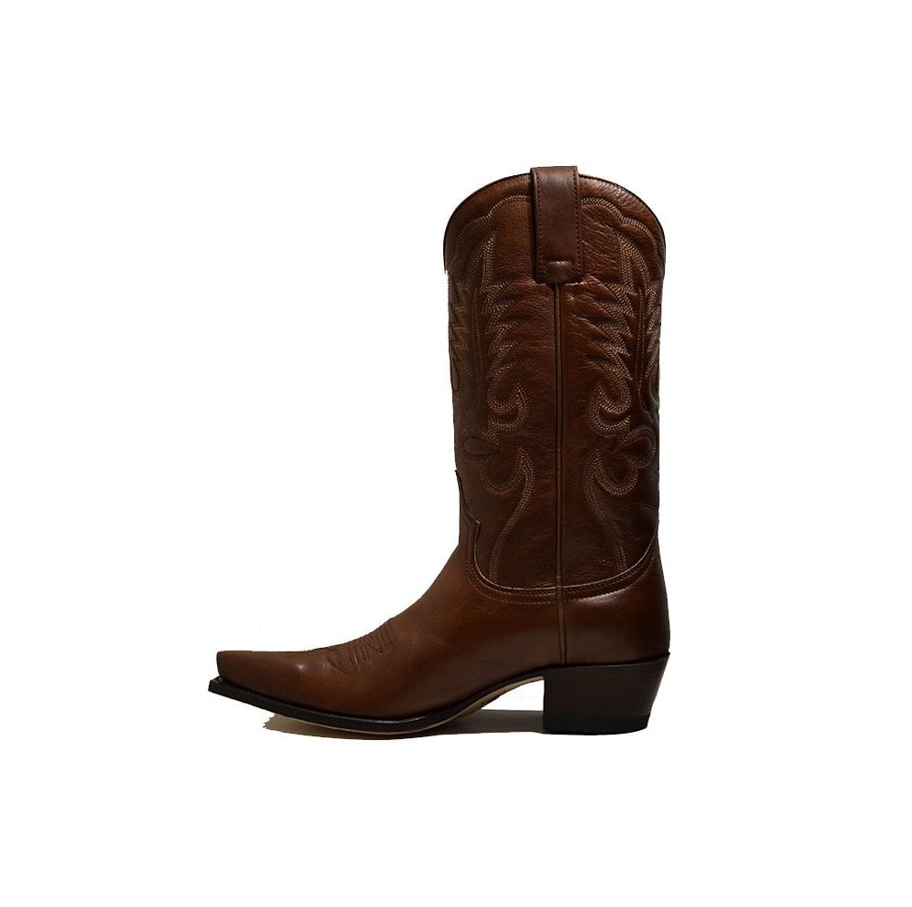 Sendra 5335 Brown Leather Cuban Heel Pull up Classic Mid Calf Cowboy Boots