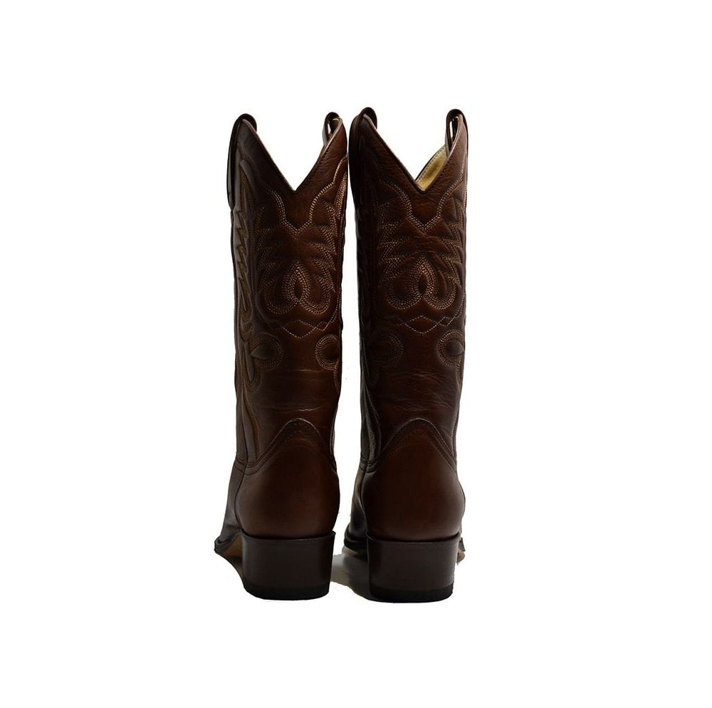 Sendra 5335 Brown Leather Cuban Heel Pull up Classic Mid Calf Cowboy Boots