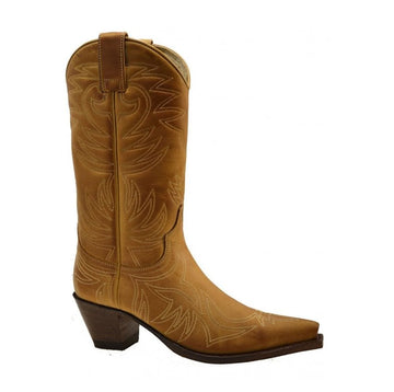 Sendra 6305 Tan  Nubuck Leather West Heel Pull up Classic Mid Calf Cowboy Boots