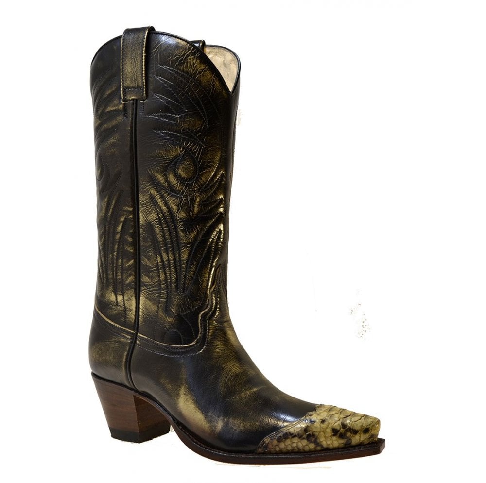 Sendra Women's Shoes 6897P Tierra Leather Tierra Python Skin West Heel Classic Mid Calf Cowboy Boots
