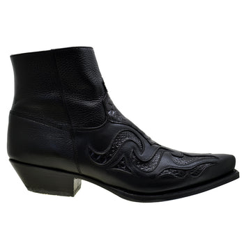 Men's Cowboy Boots Sendra 7482P Black Leather Black Python Skin Cuban Heel