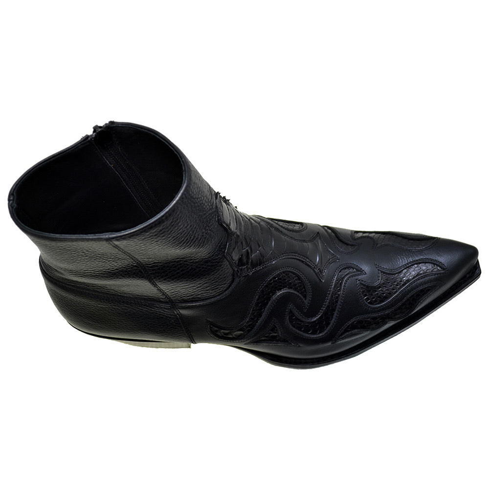 Sendra 7482P Black Leather Black Python Skin Ankle Cowboy Boots