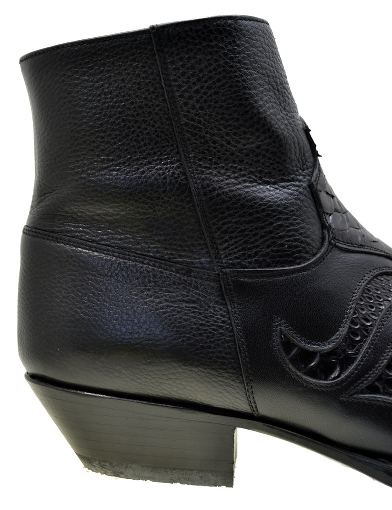 Men's Cowboy Boots Sendra 7482P Black Leather Black Python Skin Cuban Heel