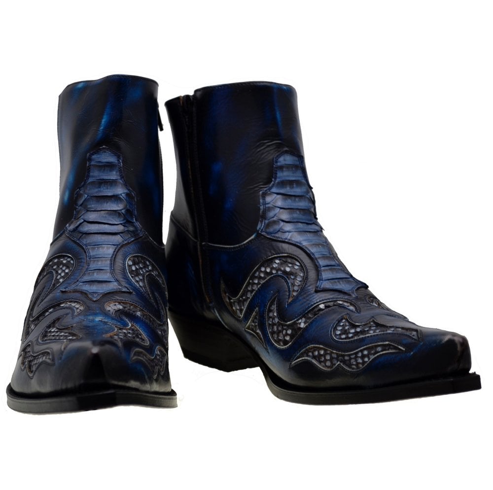 Python Skin Boots Blue Sendra 7482P Blue Python Skin Leather Cowboy Boots – Soho Boots