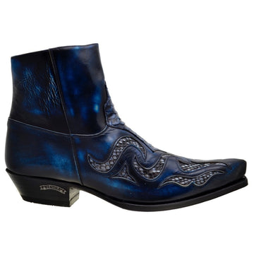 Men's Cowboy Boots Sendra 7482P Blue Leather Blue Python Skin Cuban Heel