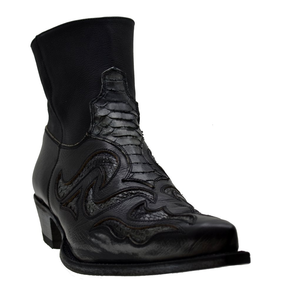 Sendra 7482P Gris Leather Gris Python Skin Ankle Cowboy Boots
