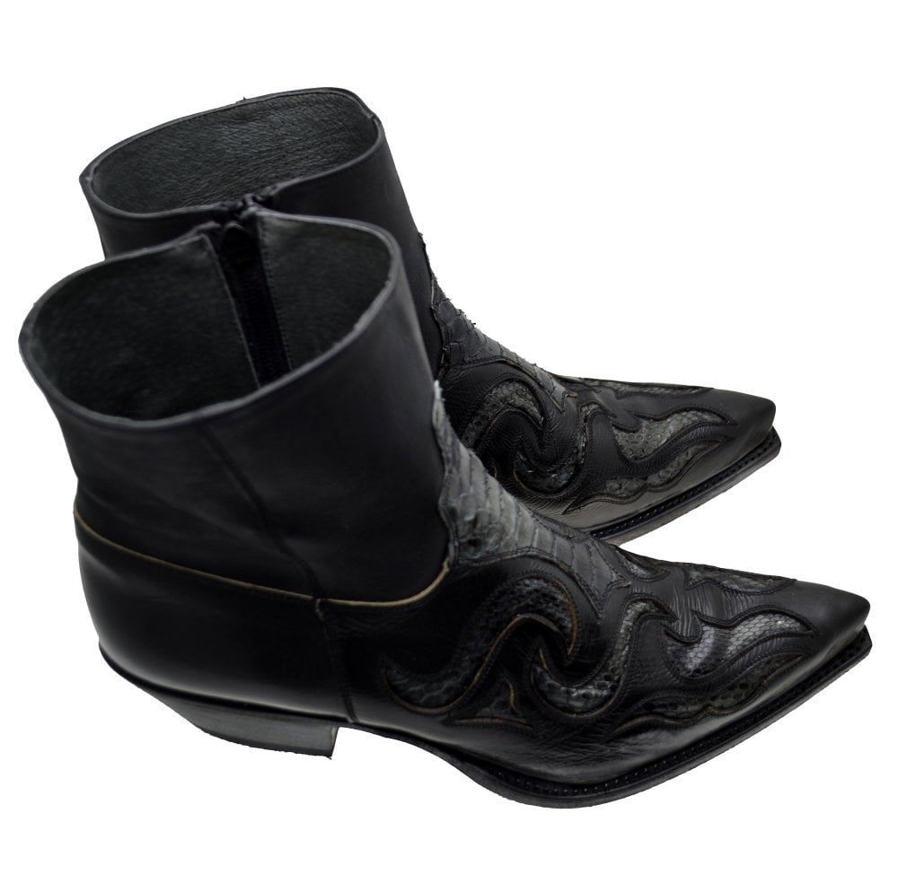Sendra 7482P Gris Leather Gris Python Skin Ankle Cowboy Boots
