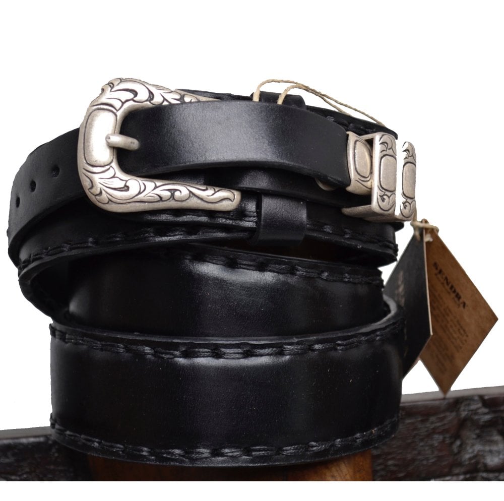 Sendra Belt 7582 Black Leather Silver Craft Buckle