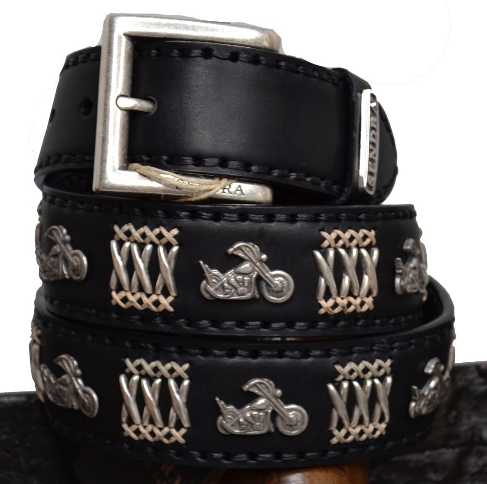 Sendra Men's Belt 7658 Black Leather Biker Belt