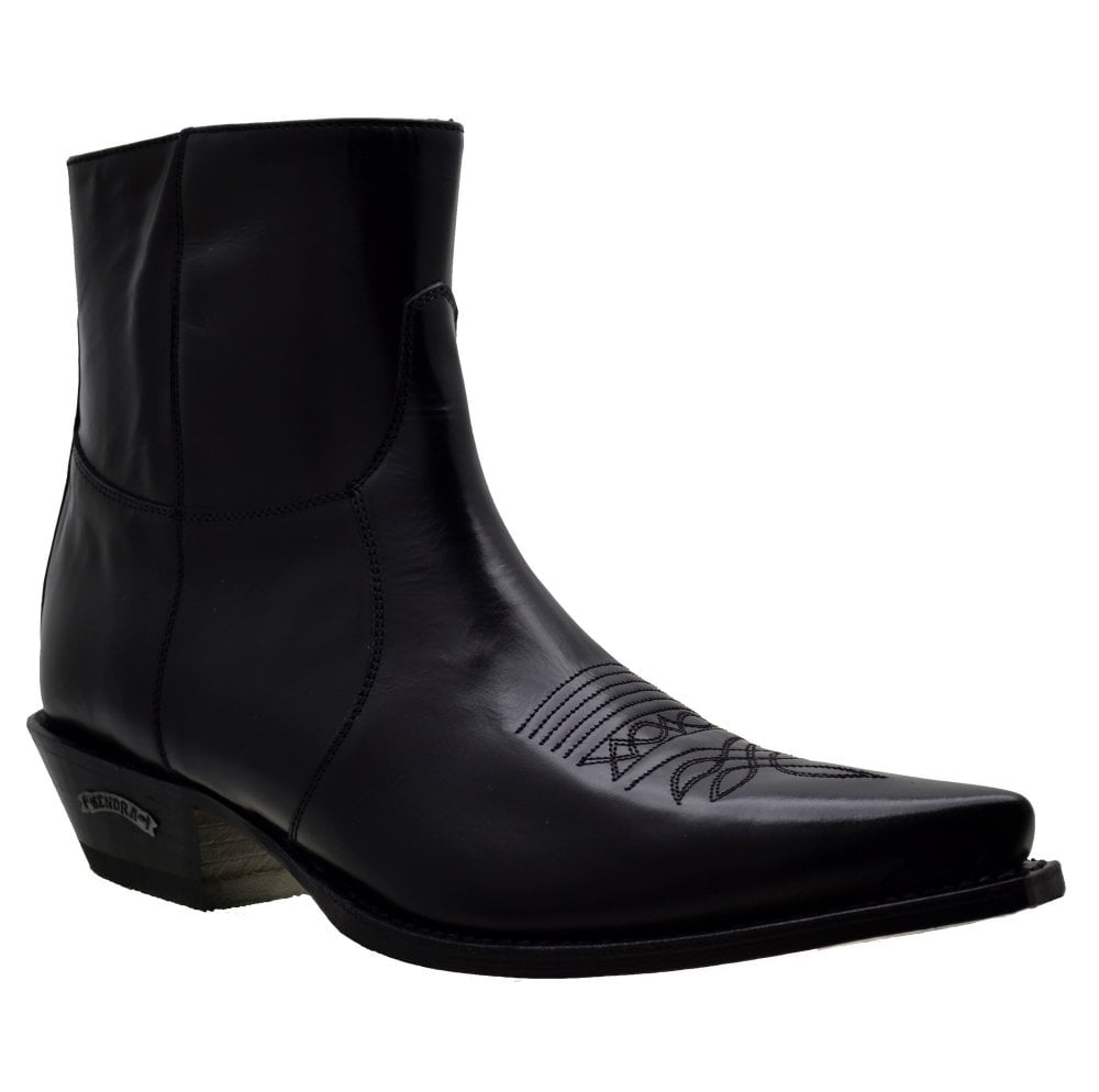 Men's Cowboy Boots Sendra 7826W Black Leather Cuban Heel