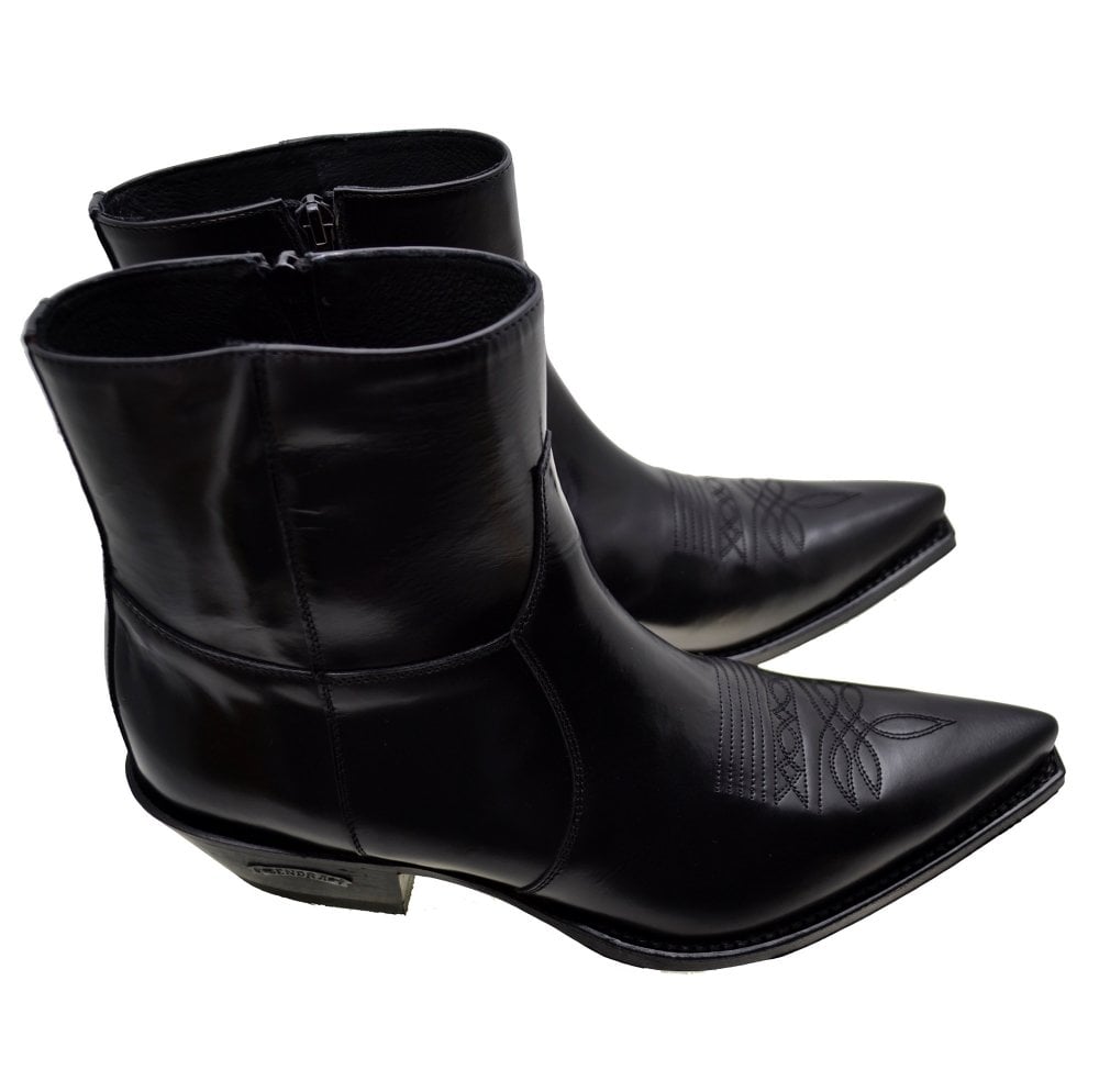 Sendra 7826W Black Leather Cuban Heel Ankle Cowboy Boots