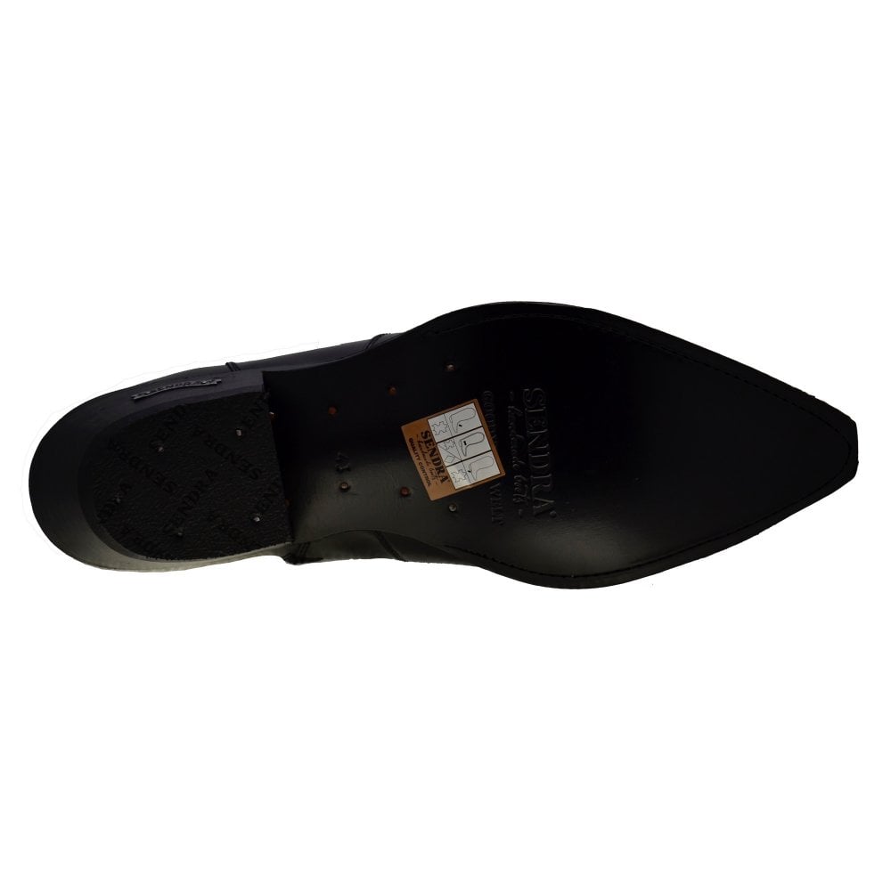 Sendra 7826W Black Leather Cuban Heel Ankle Cowboy Boots