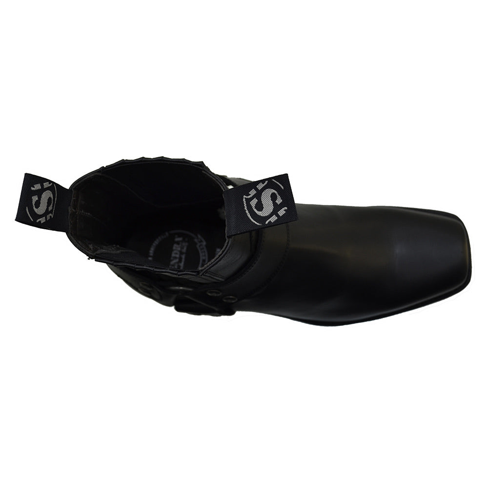 Sendra 8286 Black Leather Square Toe Harness Ankle Biker Boots