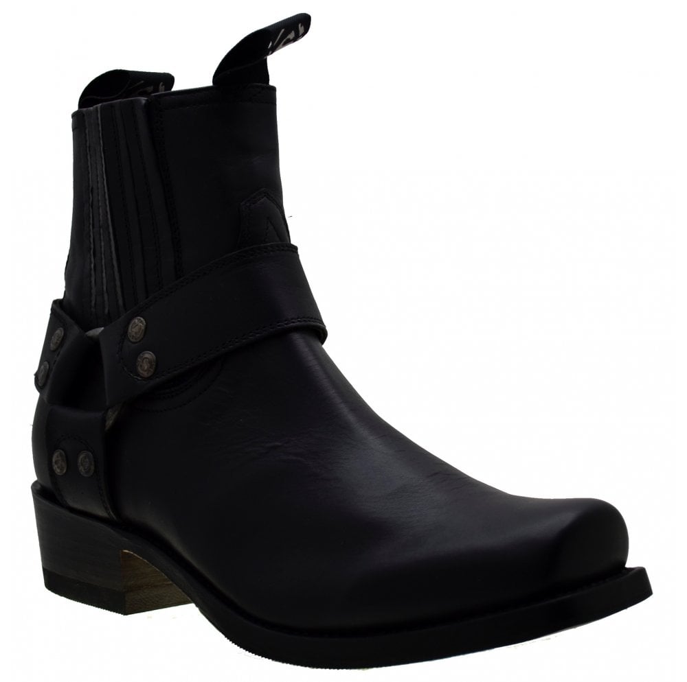 Sendra Men's Shoes 8286 Black Leather Square Toe Harness Ankle Biker Boots