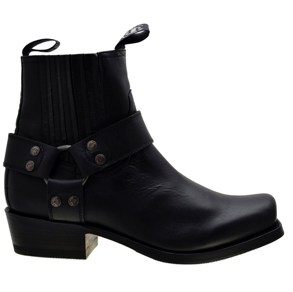 Sendra 8286 Black Leather Square Toe Harness Ankle Biker Boots