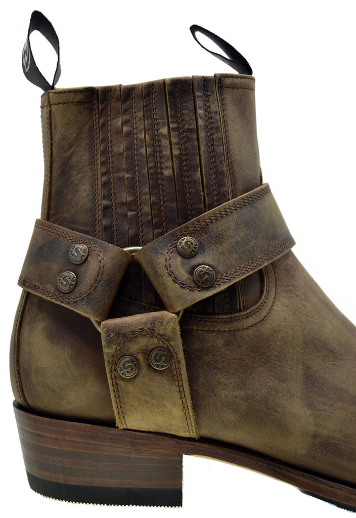 Sendra 8286 Mad Dog Tang Leather Square Toe Harness Ankle Biker Boots
