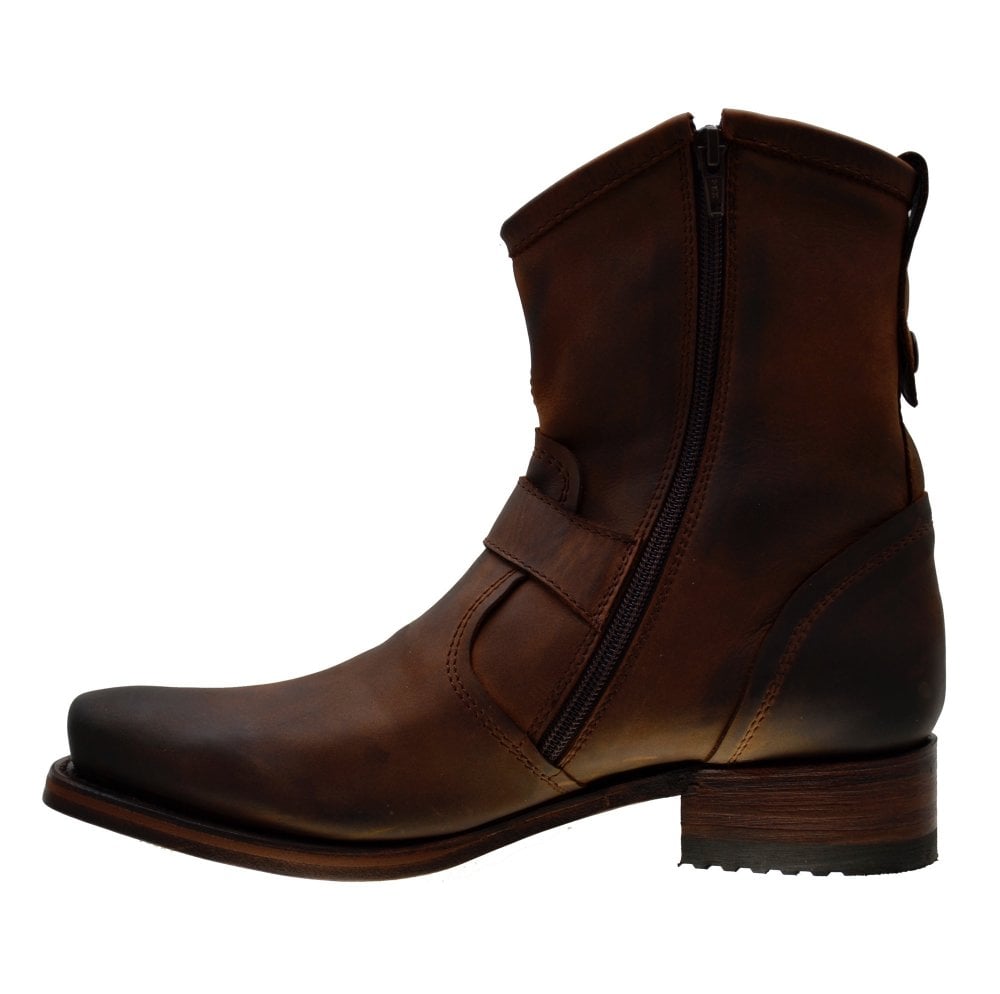 Sendra 8787 Brown Leather Square Toe Ankle Biker Boots