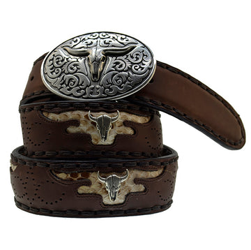 Men's Belt Sendra 8322 SP Brown Leather Python Skin Toro Buckle