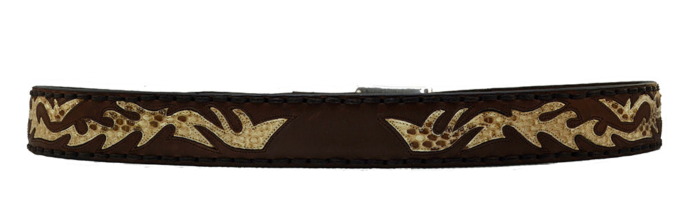 Sendra Belt Spain Model 8323 Brown Leather Natural Python Skin Pattern Belts Toro Buckle