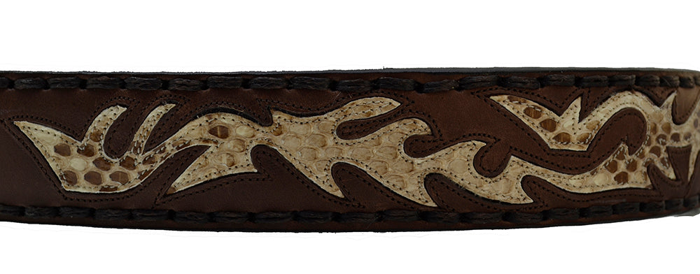 Men's Belt Sendra 8323 Brown Leather Natural Python Skin Toro Buckle