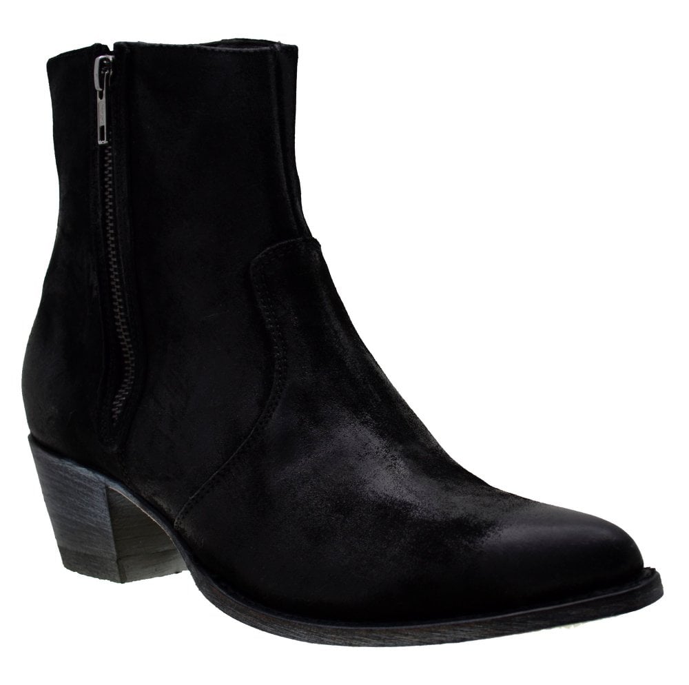 Women's Cowboy Boots Sendra 12096 Black Vintage Wax Suede Cuban Heel