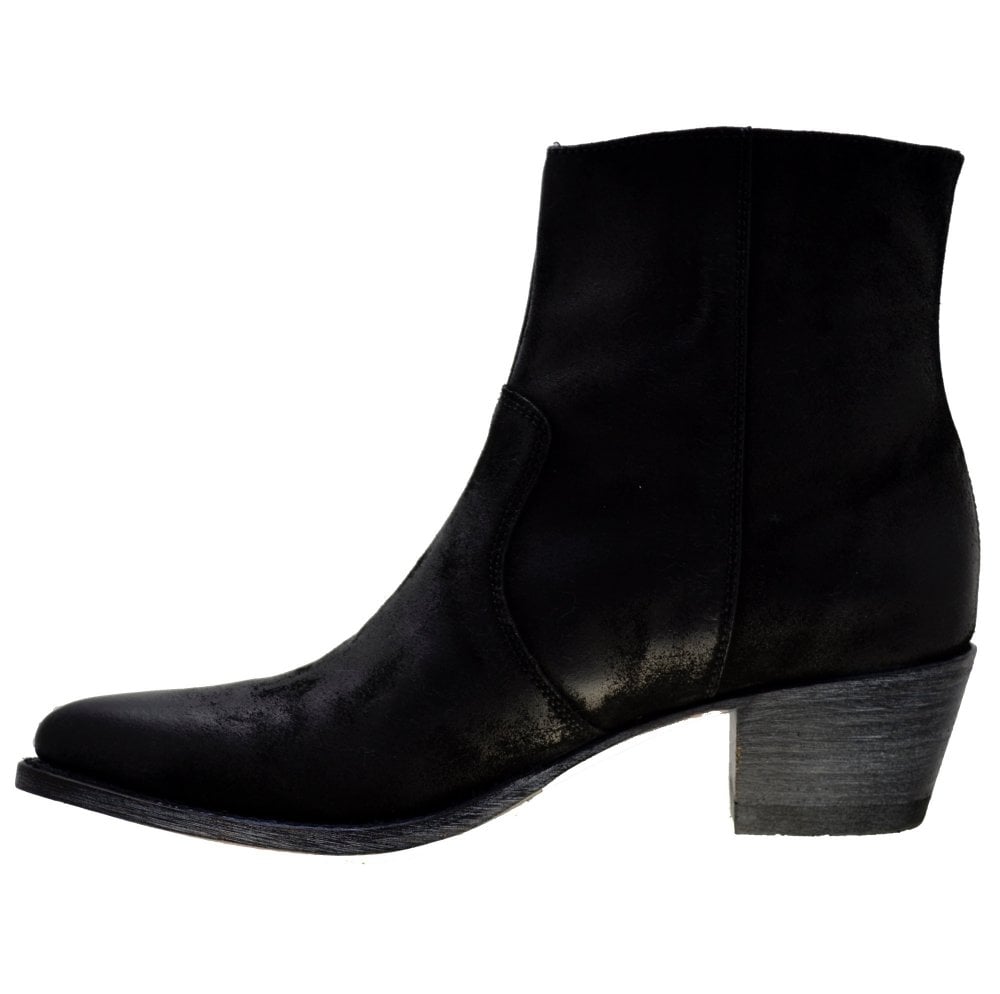 Women's Cowboy Boots Sendra 12096 Black Vintage Wax Suede Cuban Heel