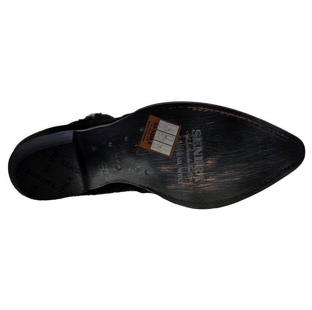 Sendra 12096 Black Vintage Wax Suede Cuban Heel Formal Ankle Boots